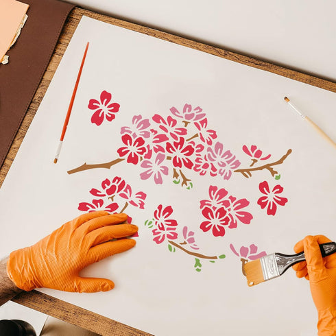 FINGERINSPIRE 4 Pcs Cherry Blossoms Stencils 11.7x8.3 inch Cherry Blossom Branch Stencils Plastic Floral Flower Pattern Stencils Sets DIY Home Dec...