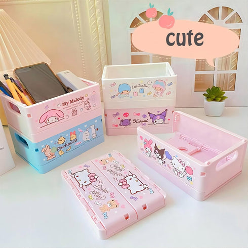 Hello Kitty Storage Box,Kawaii Desk Organizer for Girls,Cute Foldable Baskets Desk Box,Office Desk Bathroom Vanity Hello Kitty Room Decor,Gift for...