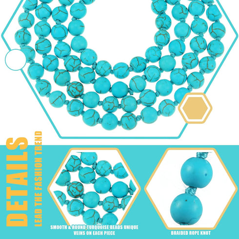 Bonuci Women Necklace Set Long Turquoise Beads Endless Vintage Jewelry Simulated Collar Western Necklace Cute Turquoise Jewelry Earring Accessorie...