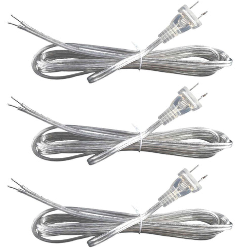 Clear Lamp Cord,8 Feet Length Silver Replacement Lamp Cords for Lamp Repair Fix DIY Project, Rewire Electrical Cable Cord with Plug, Tinned End Le...