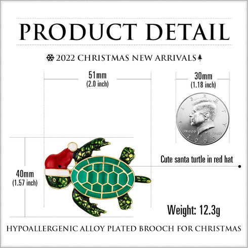 RareLove Cute Tortoise with Santa Hat Christmas Brooch Pin Enamel Brooches for Women Alloy Plated Holiday Gift...