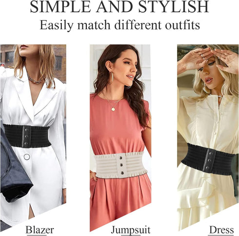 Women Lace-Up Corset Belt Wide Elastic Waist Belt Snap Buckle Stretchy Waistband Cinch Belt For Dress Jumpsuit Coat...
