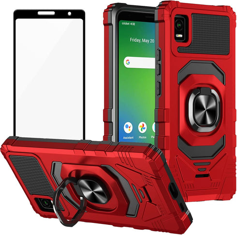 Ailiber Case for TCL ION Z, Cricket TCL IONZ Phone Case with Tempered Glass Screen Protector, Ring Kickstand for Magnetic Car Mount, Military Grad...