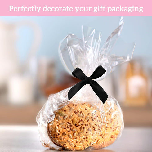 Gejoy 100 Pieces 2.6" Solid Black Bows Mini Satin Ribbon Twist Tie Bows Crafts for Wedding Graduation Birthday Party Shower Gift Wrapping Candy Tr...