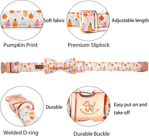 Elegant little tail Halloween Dog Collar, Fall Dog Collar Orange Pumpkin Holiday Pet Dog Collar Dog Bow Collar Pet Durable Adjustable Girl Boy Dog...