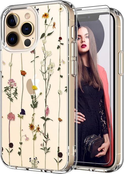 ICEDIO for iPhone 13 Pro Max Case with Screen Protector,Slim Fit Crystal Clear Cover with Fashionable Designs for Girls Women,Protective Phone Cas...