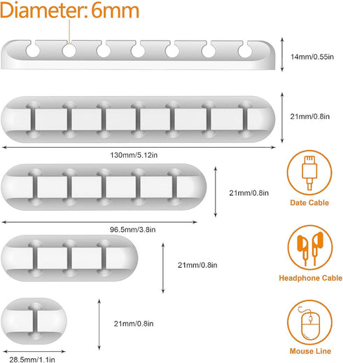 Cord Organizer Cable Management for Desk - 5 Packs White Clips and Cord Keeper, The White Self-Adhesive Holder are Easy to Apply and Stops Wire Ge...