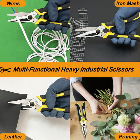 9-Inch Heavy Duty Scissors, Multifunction Shears for Cutting Cable Wires, Cardboard, Vinyl Siding, Straight Snips (Reinforce)...