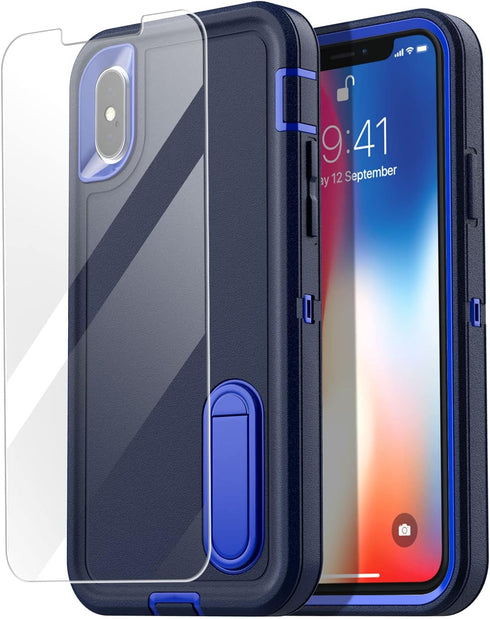 AICase for iPhone X/XS Case Built-in Kickstand with Glass Screen Protector,Heavy Duty Drop Protection Full Body Rugged Shockproof Military Protect...