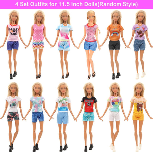 27 Pcs Doll Clothes and Accessories Including 8 Set Clothes Hooded Sport Suits Fashion Outfits Tops and Pants/Shorts with 15 Pairs of Shoes 4 Acce...