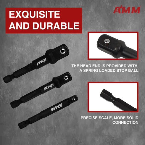 AMM Power Drill Sockets Adapter Sets,3-Piece Hex Shank Impact Driver Socket Adapter, Socket to Drill 1/4" 3/8" 1/2" Adapter...