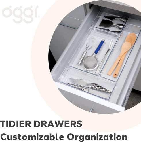 Oggi Clear Drawer Organizer - 6.25" X 15.75" - Ideal for Organizing Kitchen Drawers, Office, Desk, Silverware, Kitchen Utensils, Cosmetics and Bat...