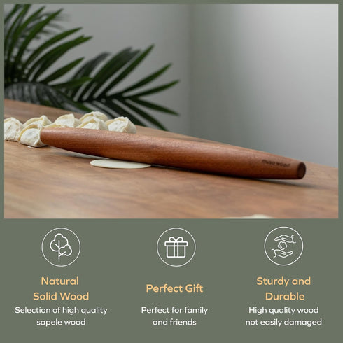Muso Wood Sapele Wooden French Rolling Pin for Baking, Tapered Roller for Fondant, Pie Crust, Cookie, Pastry (French 15-3/4inch)...