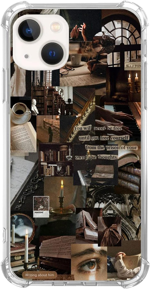 Aesthetic Collage Phone Case Dark Academia Cover Compatible with iPhone 15, Vintage Old Church Books Pattern Collage Case for iPhone 15, Unique Tr...