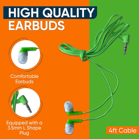10 Pack Multi Color Kid's Wired Earbud Headphones, Individually Bagged, Disposable Earbuds Ideal for Students in Classroom Libraries Schools, Bulk...