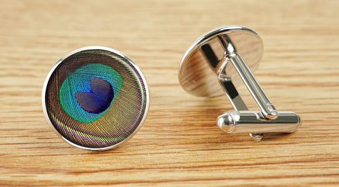 Custom Classic Jewelry Tuxedo Shirt Sliver Cufflinks Men's Unique Business Wedding Gifts Peacock Feather A...