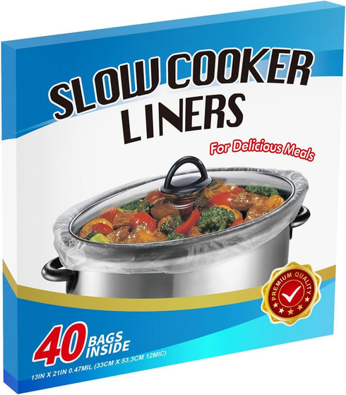 40×Slow Cooker Liners, Large pot Liner Disposable Cooking Bags, Fit 3QT to 8QT for Slow Cooker, pot, Suitable for Oval & Round Pots 13"x 21" /Bag...