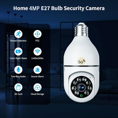 OJR 2K HD Light Bulb Security Camera, 5G/2.4G WiFi PTZ Camera Wireless Outdoor, Motion Detection and Alarm, Full Color Night Vision, Two-Way Audio...