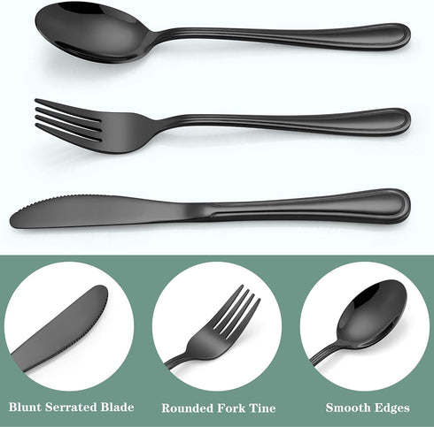 LIANYU 12-Piece Black Kids Silverware Set, Stainless Steel Toddler Utensils Flatware Set, Child Cutlery Tableware Set for 4, Include knife Fork Sp...