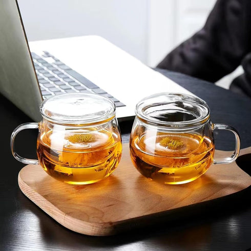 14oz Tea cup with steeper and lid, heat-resistant borosilicate glass clear tea cup for loose leaf tea, blooming tea and tea bags - ideal for tea l...