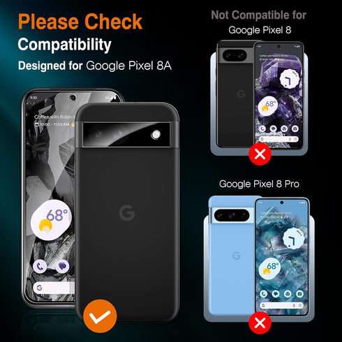 LK 2 Pack for Google Pixel 8a Screen Protector with 2 Pack Camera Lens Protector, Military Grade Shatterproof, HD Ultra-thin, 9H Hardness Tempered...