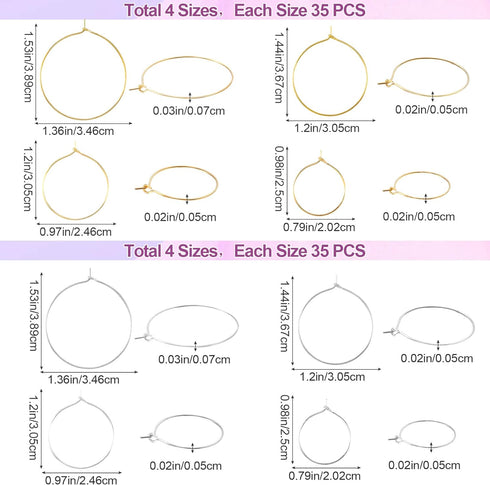 OIIKI 280PCS Earring Beading Hoops, 4 Sizes Gold/Silver Plated Hoop Earring Findings, Open Hoops, Metal Earring Rings, Round Earring Beading Decor...