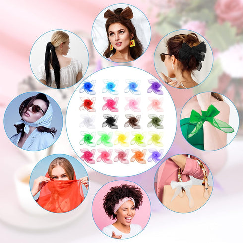 22 Pcs 50s Retro Chiffon Sheer Square Neck Head Scarf for Women Handkerchief Lightweight Satin Ribbon Scarf Hemmed Sheer Neck Scarf Juggling Dance...