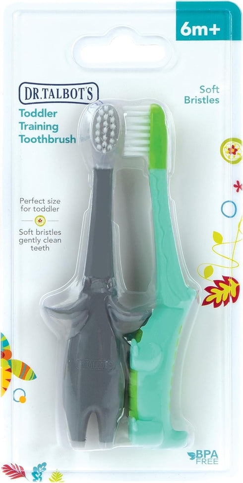 Dr. Talbot's Toddler Training Toothbrush for Kids - (2-Pack) - 6+ Months - Alligator/Elephant...