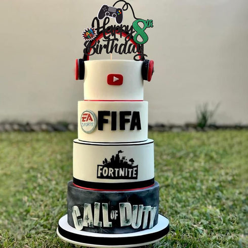 1 PCS Video Game Happy 8th Birthday Cake Topper Glitter Video Game Cake Pick Game On Controllers Eight Cheers to 8 Years Cake Decoration for Happy...