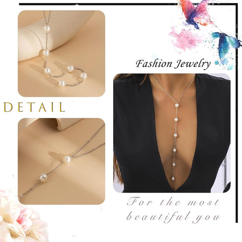 Long Pearl Necklace for Women Faux Pearl Drop Y Necklace Classic Imitation Pearl Chain Lariat Necklace Sexy Tassel Pearl Y-Pendant Necklace Jewelr...