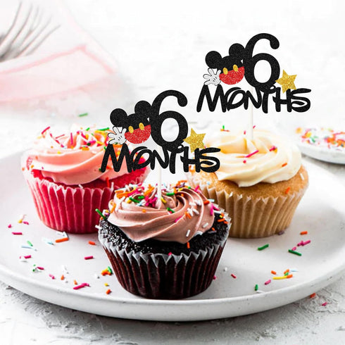 24 Pieces Mickey Mouse 6 Months Cupcake Topper,Disney 1/2 Half Year Birthday Food Picks for Baby Shower Party Decorations...