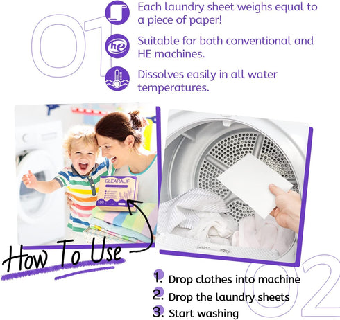 CLEARALIF Laundry Detergent Sheets 80 Sheets (Up to 160 Loads), Lavender - Great For Apartments, Dorms,Laundry Sheets Eco Friendly...