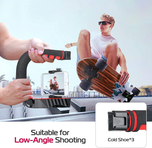 ULANZI U-Grip Pro Handheld Video Rig Steadicam with Triple Cold Shoe, Stabilizing Handle Grip Compatible for iPhone 13 12 Pro Max Xs 8 7 plus GoPr...