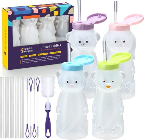 Special Supplies Honey Bear Straw Cup For Babies, 4-Pack, Fun Animal-Shaped Baby Led Weaning Training Drink for Straw Training and Weaning...