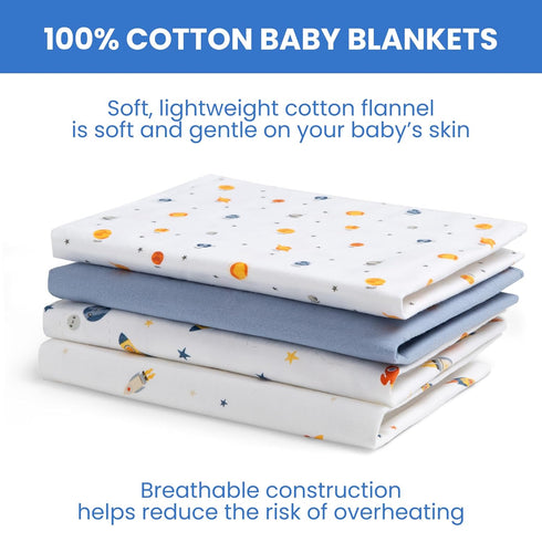 Delta Children 100% Cotton Flannel Baby Receiving Blankets for Girls and Boys – 30x30 Inches (Pack of 4), Space Exploration...