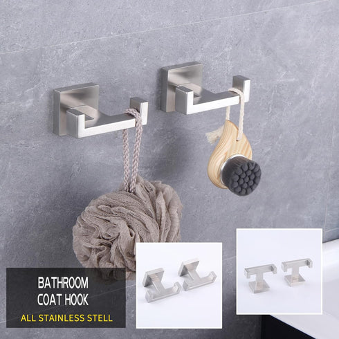 GERZWY Brushed Stainless Steel Coat/Robe Clothes Hook for Bath Kitchen Modern Hotel Style, Bathroom Double Towel Hook Wall Mounted 2 Pack...