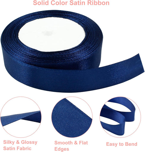 Navy Blue Satin Ribbon 1 Inch x 25 Yards Ribbon, Wedding Bouquet Ribbon Navy Blue Silk Ribbon, Silky Polyester Ribbon Shiny Fabric Ribbon for Hair...