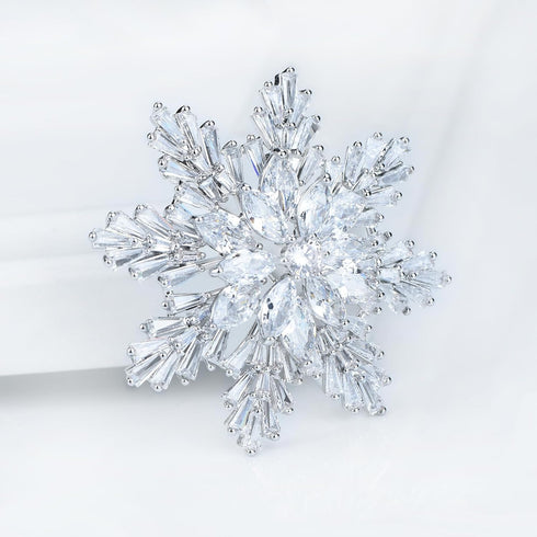 Women's Cubic Zircon Snowflake Brooch Pins Elegant Clear Crystal Ice Flower Lapel Pin Breastpin...