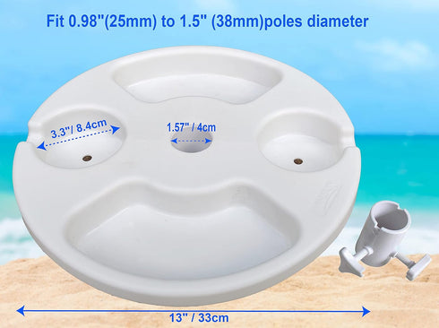 AMMSUN 13" Beach Umbrella Table Tray for Beach, Patio, Garden, Swimming Pool with Cup Holders, Snack Compartments White...