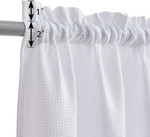 Valea Home Waffle Weave Textured Half Window Tier Curtains for Kitchen Water Repellent Window Covering Bathroom Short Curtains, 72" x 24", White, ...