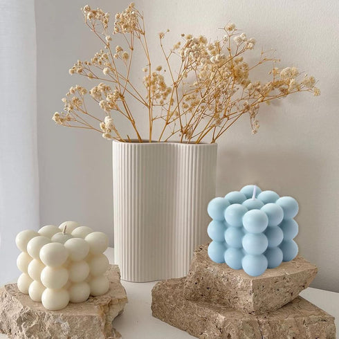 Bubble Candle Soy Wax Scented Cube Candle for Home Decor - Freesia and Bluebell Fragrance (White Blue)...