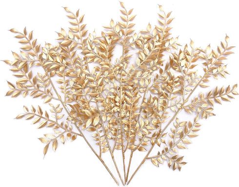 PASYOU Fake Leaves Plants for Christmas Decor, Gold Artificial Shrubs Grass Foliage Plastic Bulk Leaf Indoor Outdoor Home Garden Party Hotel Veran...