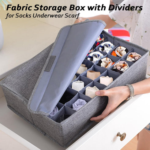 AARAINBOW 2 Packs Underwear Socks Ties Storage Organizer with Lids Foldable Closet Drawer Organizer 60 Cells, Fabric Wardrobe Divider Storage Boxe...