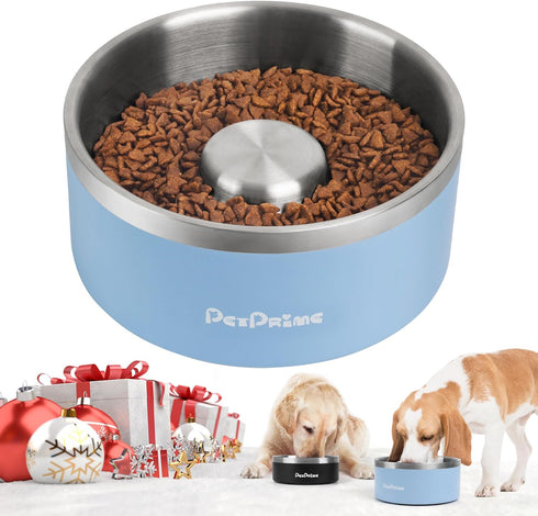 PetPrime Stainless Steel Slow Feeder Dog Bowls Non Slip Spill Proof Metal Slow Eating Dringking Weighted Bowl Cats Pet Food Water Dish Feeding for...