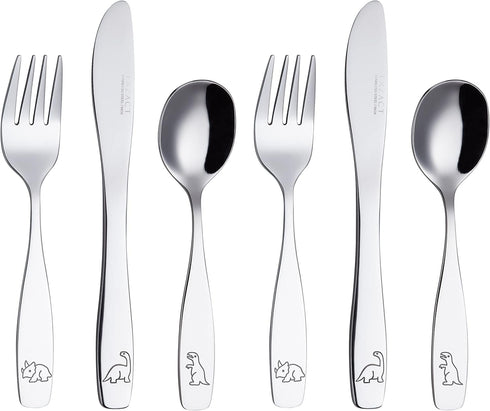 Exzact Kids Flatware 6 Pieces Stainless Steel Children Silverware 2 x Forks, 2 x Knives, 2 x Spoons,Toddler Utensils, Dishwasher Safe, 24 Months+ ...