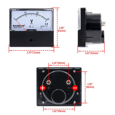 Baomain Voltmeter DH-670 AC 0-30V Rectangular Class 2.5 Analog Panel Volt Voltage Meter...