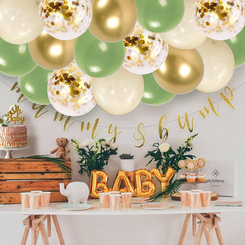 Sage Green Gold Confetti Balloons - 50 pcs Olive Green Blush Gold Metallic Latex Balloon for Eucalyptus Birthday Baby Shower Wedding Bridal Shower...