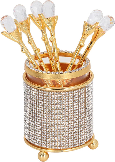 Coffee Spoons Set, Long Handle Stirring Spoons Dessert Spoons Set with Holder, Gold Glass Jar with 6 Spoons, Metal Flatware Set, Creative Tea Spoo...