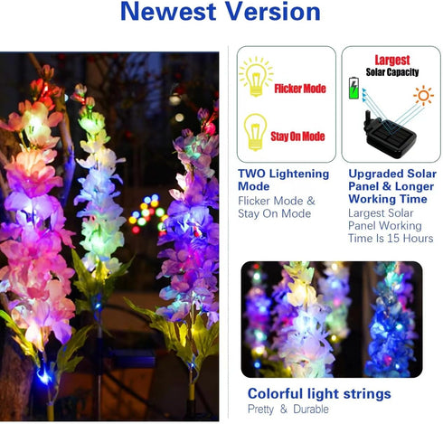 Solar Garden Lights - Newest Version Solar Delphinium Lights, Solar Lights Outdoor with 2 Lighting Modes,Yard, Patio, Pathway Garden Decoration, L...