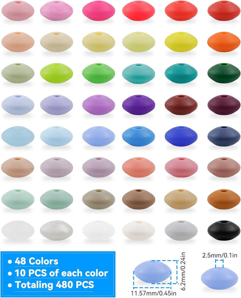 480PCS FIVEIZERO Silicone Beads,48 Colors 12mm Silicone Beads Bulk for Keychain Making,Silicone Beads Bulk for Bracelet Necklace DIY Crafting...